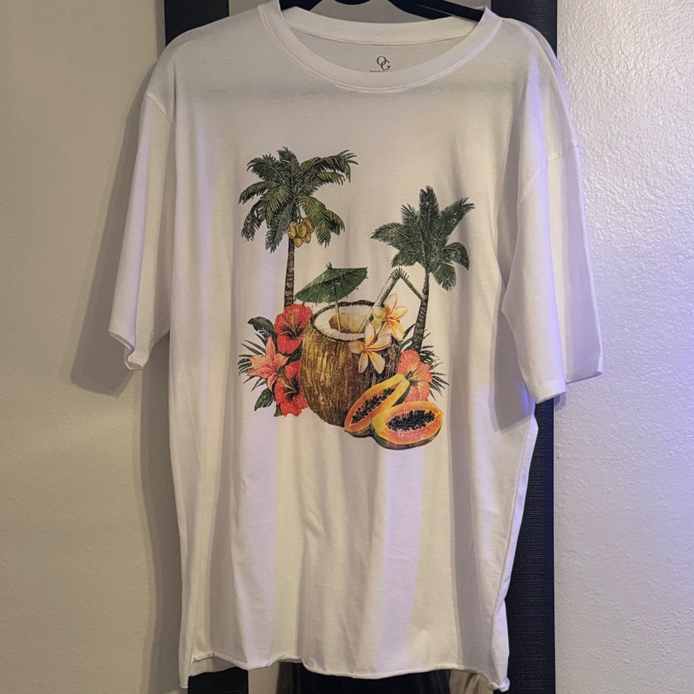 White Tropical Print Short Sleeve Tee